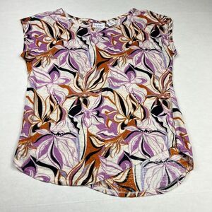 Nicole Miller Linen Tee Medium Floral Artsy Bold Print Boho Shirt Lightweight